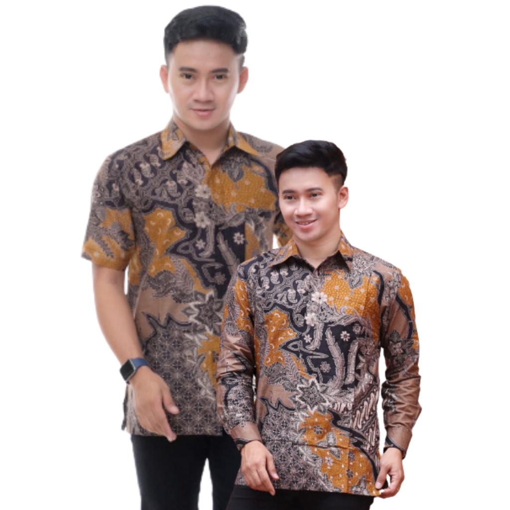 KEMEJA HEM BATIK PRIA M L XL XXL KOIN KUNING