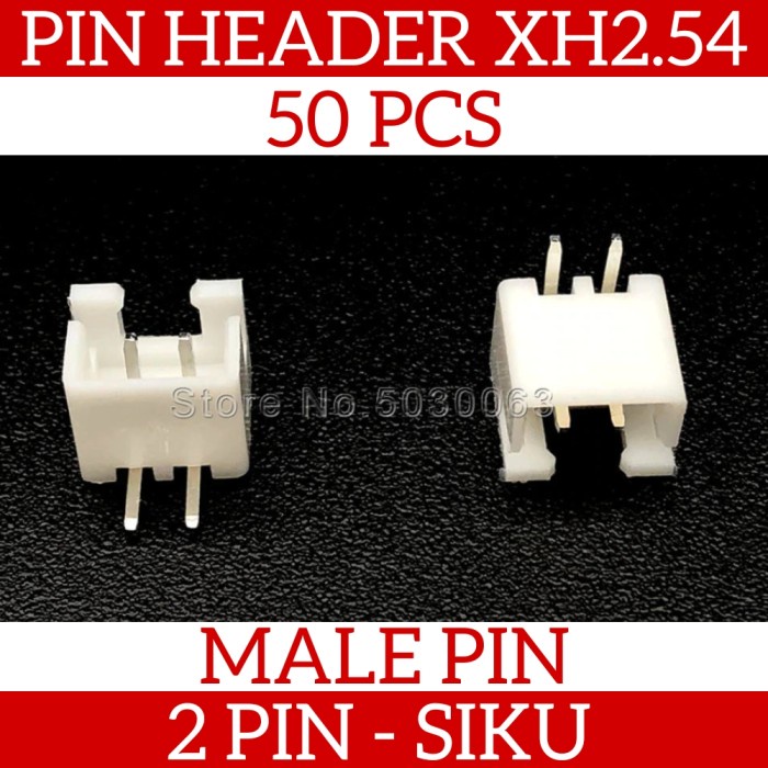 Isi 50 Pcs Konektor Pin Header Male XH2.54 2 Pin 2P Siku Right Angle