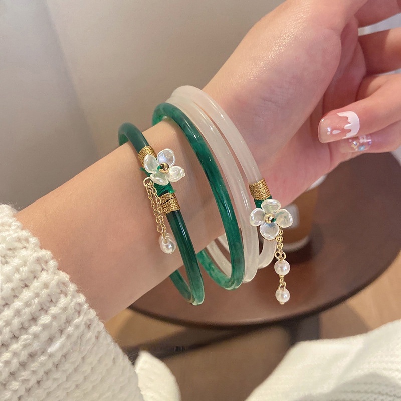 2 Pcs Korea Gaya Baru Mutiara Bunga Rumbai Gelang Retro Temperamen Gelang Fashion Perhiasan Sederhana