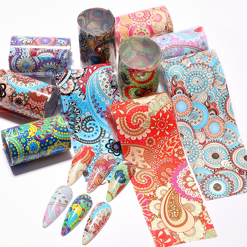 10 Pcs Logam Warna Kuku Foil Champagne Metalik Cermin Kuku Foil Stiker Set Bohemian Transfer Membungkus Kertas Manicure Dekorasi