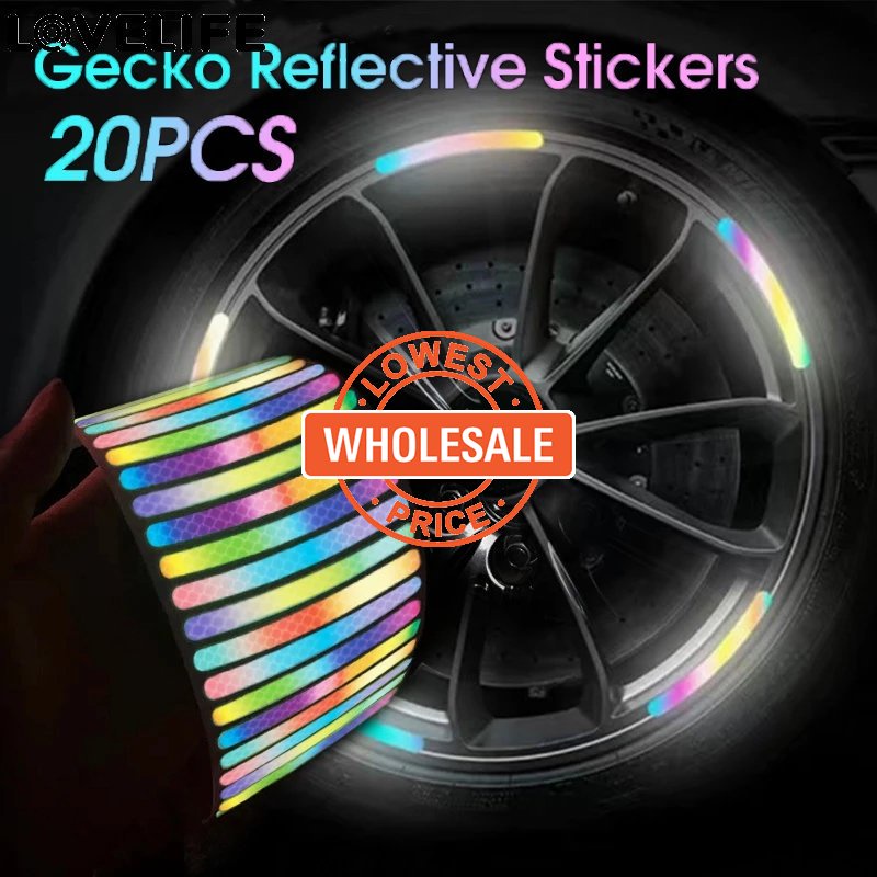 [Harga Grosir] 20Pcs Universal Safety Warning Tape Reflektif Tinggi Roda Stiker Hub Mobil Stiker Reflektif Luminous Rim Stripe Tape Rainbow Strip Reflektif Mobil