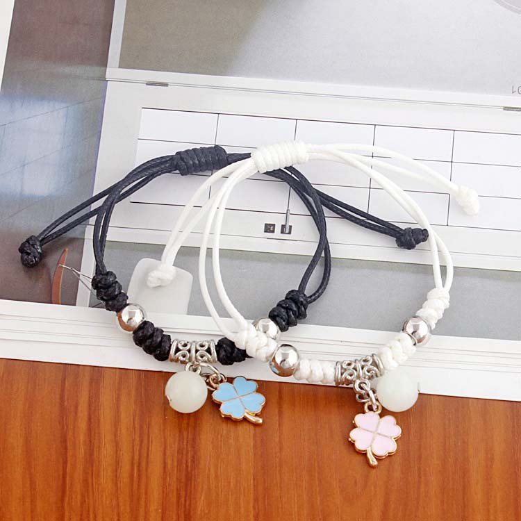 S144 Retro Braided Rope Bracelet Handmade Luminous Bead Bracelet Pacar Wanita Gaya Etnik Gelang