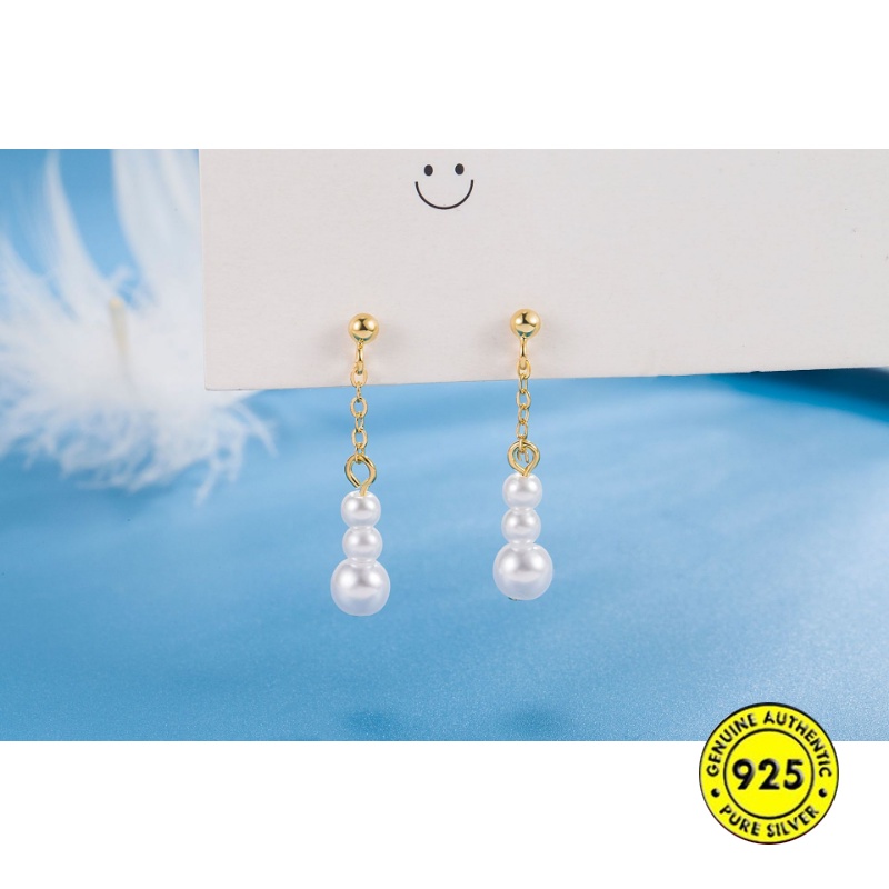 Tiga Shell Mutiara Eardrop Perempuan Super Peri Temperamen Anting Pinggiran Panjang U1452