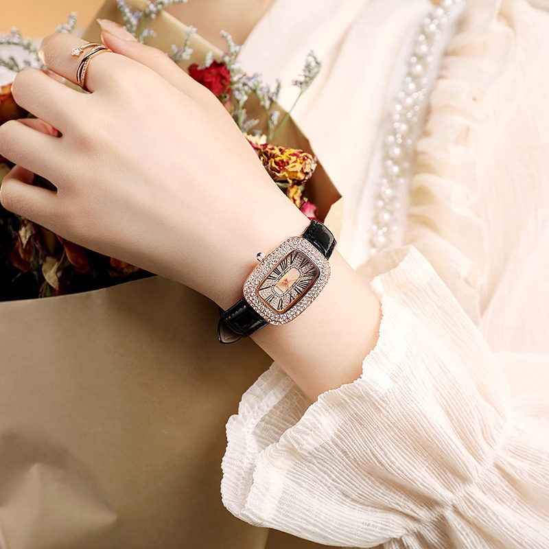 ✅COD [KUMA] Jam Tangan Wanita Analog Strap Pu Dial Kotak Aksen Berlian Imitasi JT-38