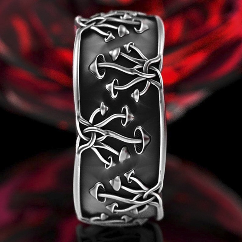 Eropa Dan Amerika Punk Pria Dan Wanita Cincin Berbentuk Jamur Cincin Jari Telunjuk Hitam Kreatif Perhiasan Hadiah