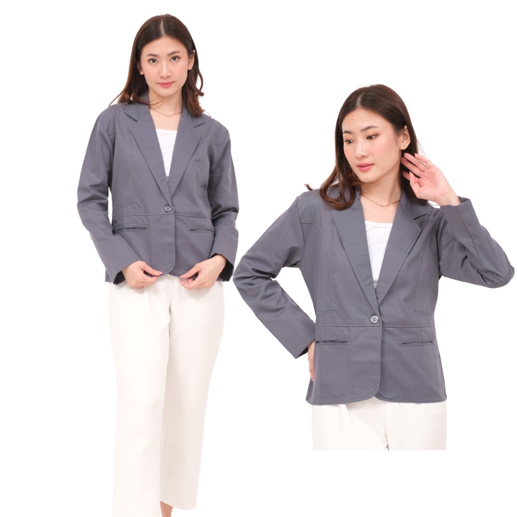 NHM Blazer Wanita Formal Jas Kerja Geby Katun Tebal Twill