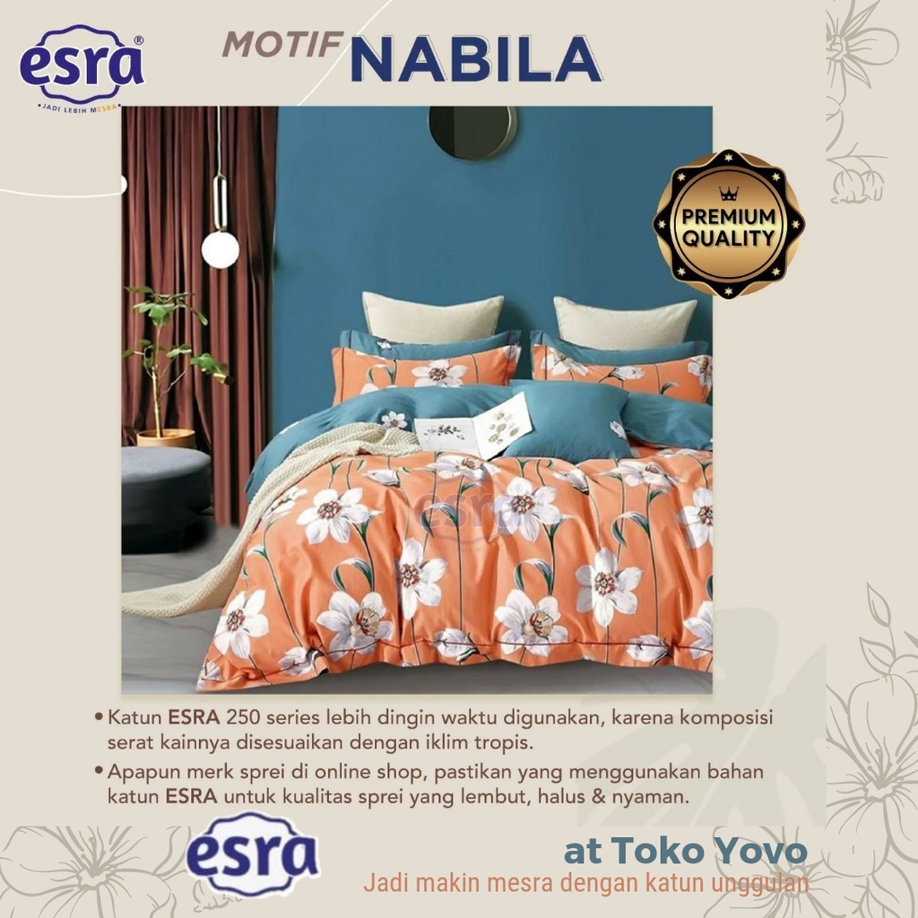 Sprei Katun Halus Esra Nabila Bunga Lily Orange Coklat Biru Seprei