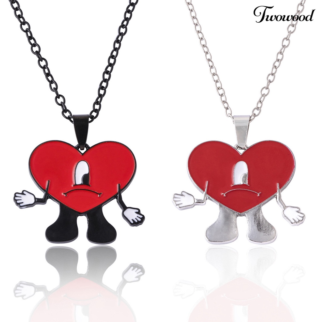 Twowood Liontin Kalung Pribadi Berbentuk Hati Rantai Salib Geometris Electroplating Leher Ornamen Colorfast Bad Bunny Heart Necklace Perhiasan Aksesori