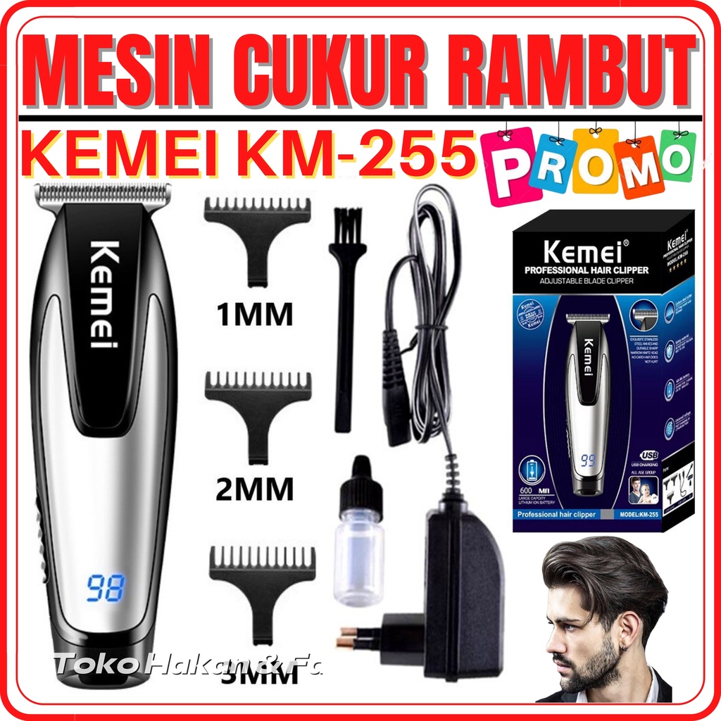 KEMEI KM-255 Alat Cukur Rambut Elektrik - Mesin Cukur Rambut 1 Set / Alat Cukur Rambut Kumis Jenggot