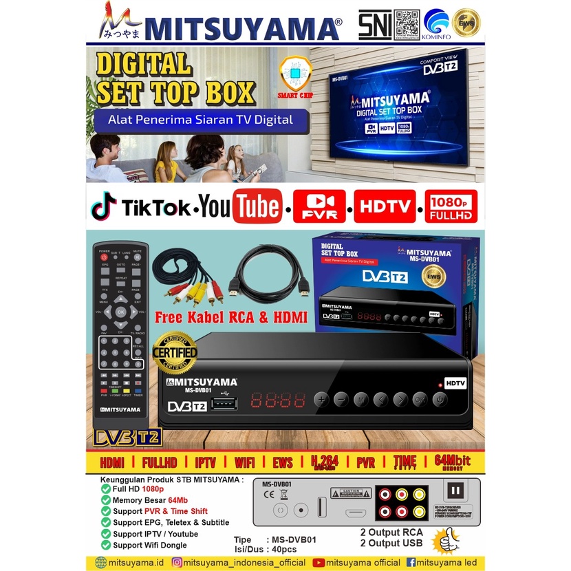 Set Top Box Digital Mitsuyama MS-DVB01 DVB Kabel HDMI T2 TV Siaran Digital Receiver STB bisa Youtube