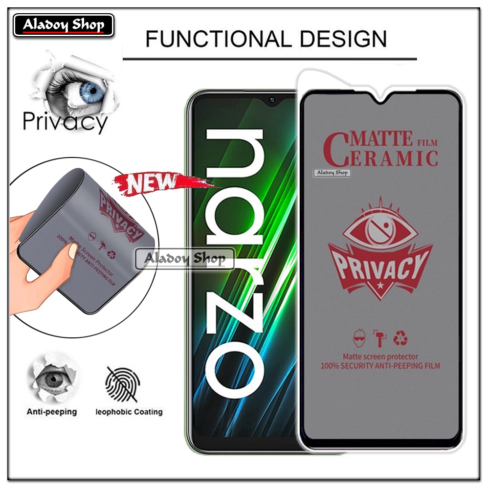 Tempered Glass Anti SPY Realme Narzo 50A Prime Anti Gores Privacy + Tempered Glass kamera dan Skin Carbon