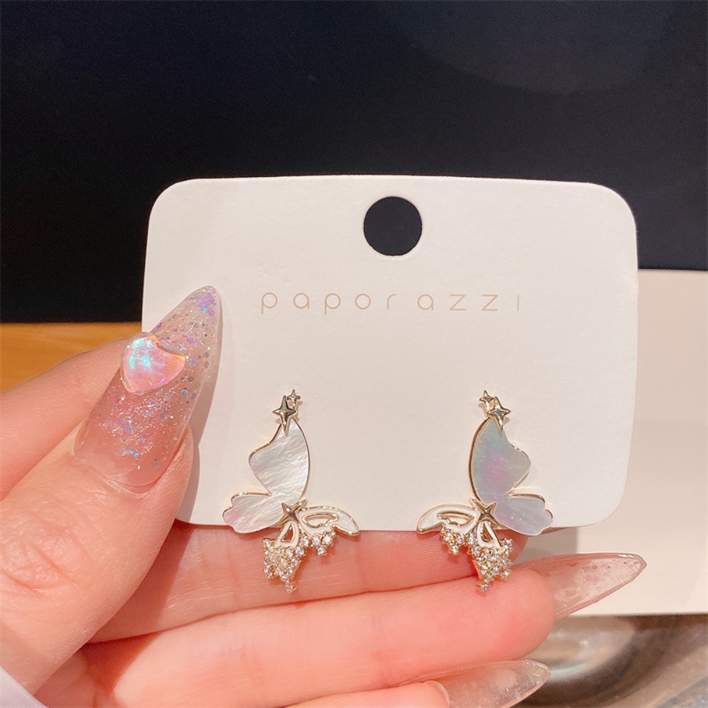 Anting Tusuk All-match Temperamen Zirkon Kupu-Kupu Shell