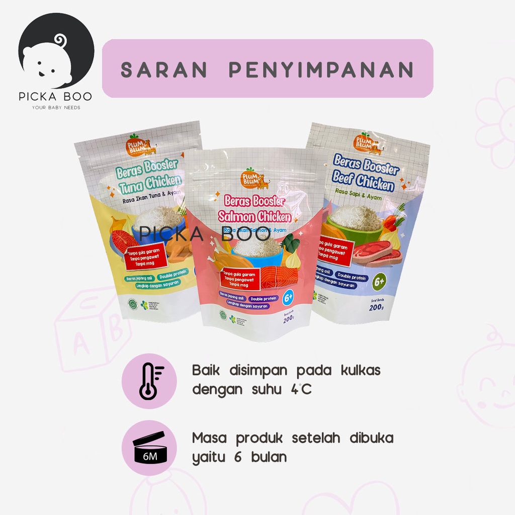 PICKA BOO Plum &amp; Blum Beras Mpasi BB Booster 6 Bulan Beef Chicken Tuna Cheese