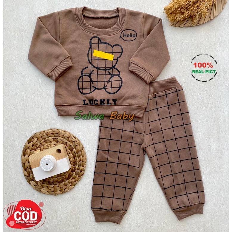 Nanaku Baby - Setelan Sweater Setelan Joger Bayi Usia 3-12 Bulan Motif Lucky