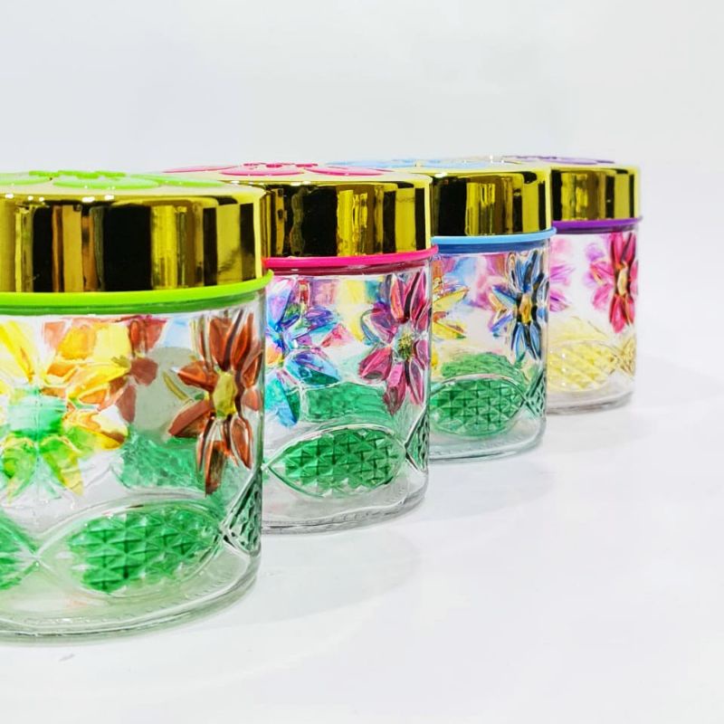 Toples Kaca Set Motif Bunga Snack Cantik / Toples Kue Kering Lebaran