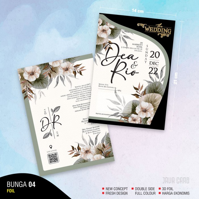 Blangko Undangan Kosong Pernikahan Java Card Bunga 04 Foil Free Setting