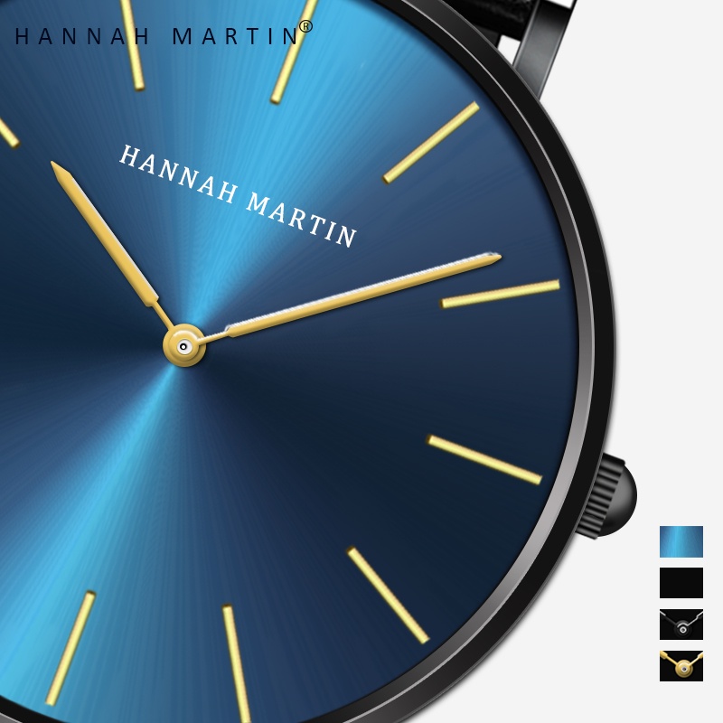 NEW HANNAH MARTIN Jam Tangan Pria 100% Original Korea Sangat tipis Quartz COWOK Keren Couple Kulit
