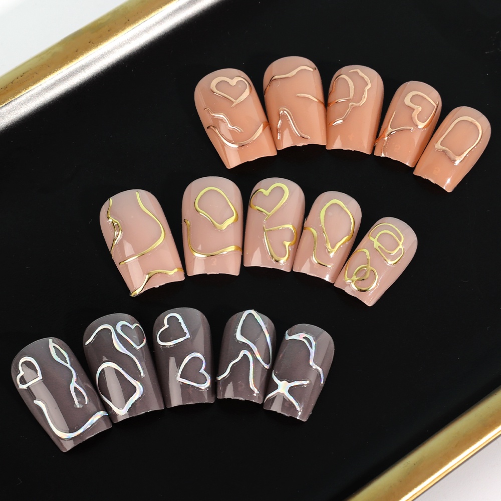 [Harga Grosir] 1pcs Simple Silver Rose Gold Peach Heart Nail Decal 3D Hitam Emas Cinta Stiker Kuku Nail Art Dekorasi Untuk Anak Perempuan Dan Wanita