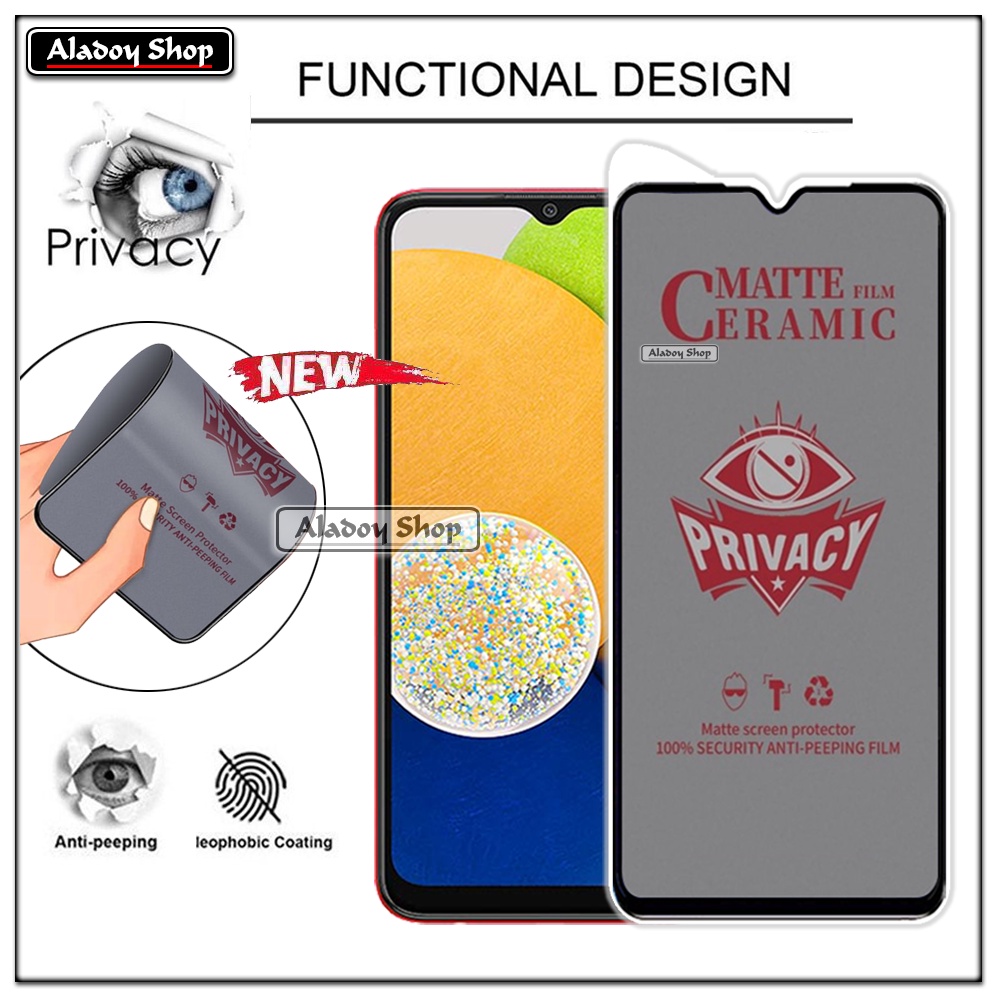 Tempered Glass Anti SPY Samsung A03 Anti Gores Privacy + Tempered Glass kamera dan Skin Carbon