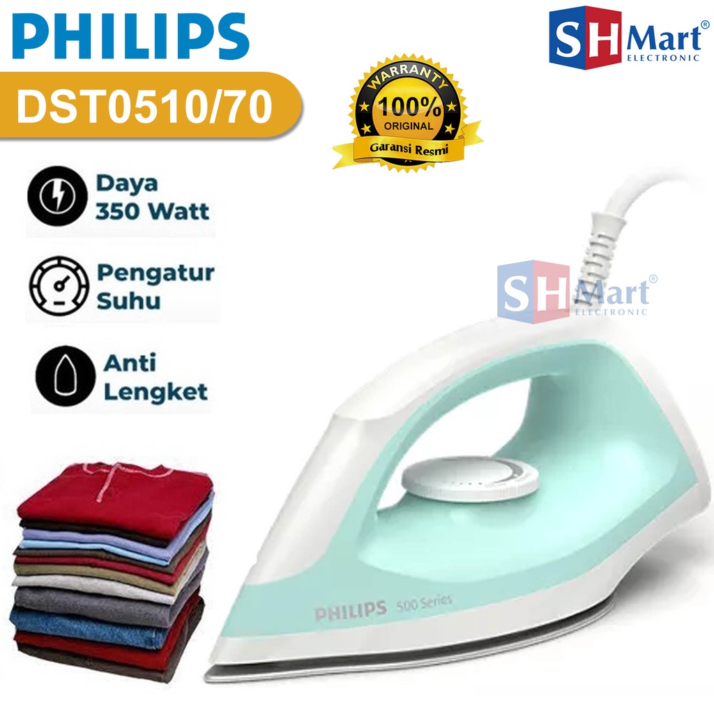 SETRIKA PHILIPS DST0510 DRY IRON HIJAU GARANSI RESMI