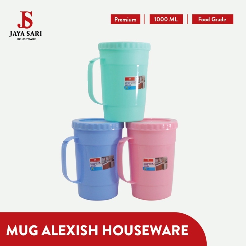 Mug Benjo / Gelas mug tutup drat 1 liter / Gelas plastik 1 liter / Mug plastik tutup putar / Mug dra