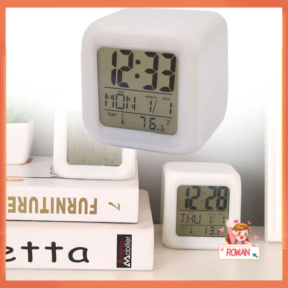 R-flower Jam Weker LED Meja Samping Tempat Tidur Anak 7warna Digital Night Light