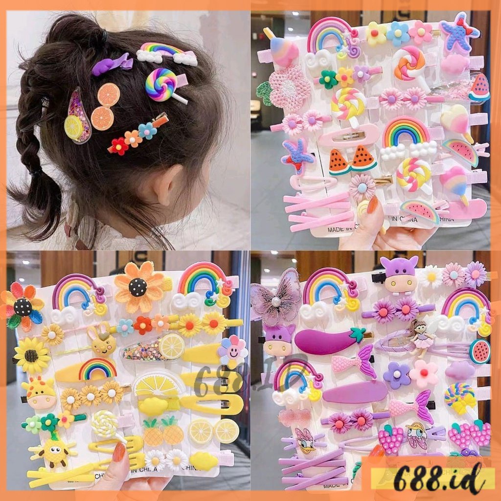 [688.id] 14pcs Jepit Rambut Anak Fashion Korea Set Jepit Rambut Kartun Jepit Rambut Murah untuk Gadis JPT 07