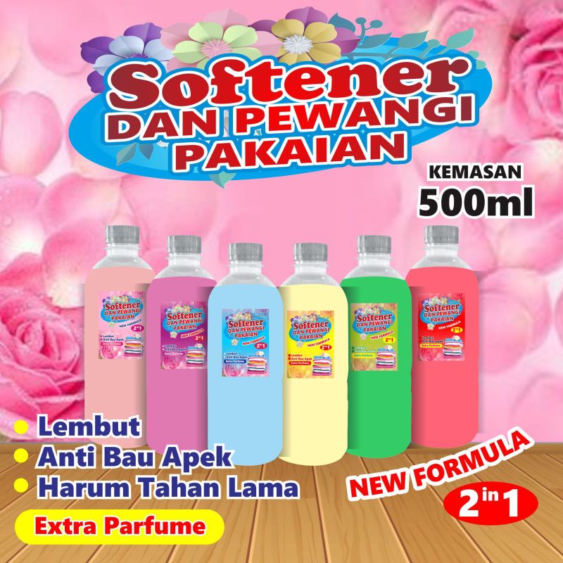 Softener / Pelembut dan Pewangi Pakaian aneka aroma wangi segar kemasan botol PET 500 ml