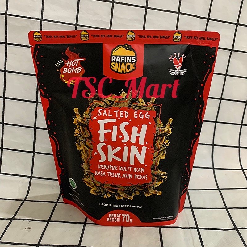 

Rafins Salted Egg Fish Skin Hot Bomb 70 gram | Irvins Lokal / rafins / Fish / Skin / Keripik / kulit / ikan / patin / Salted / Egg / Spicy / hot / bomb / pedas / telur / asin / snack