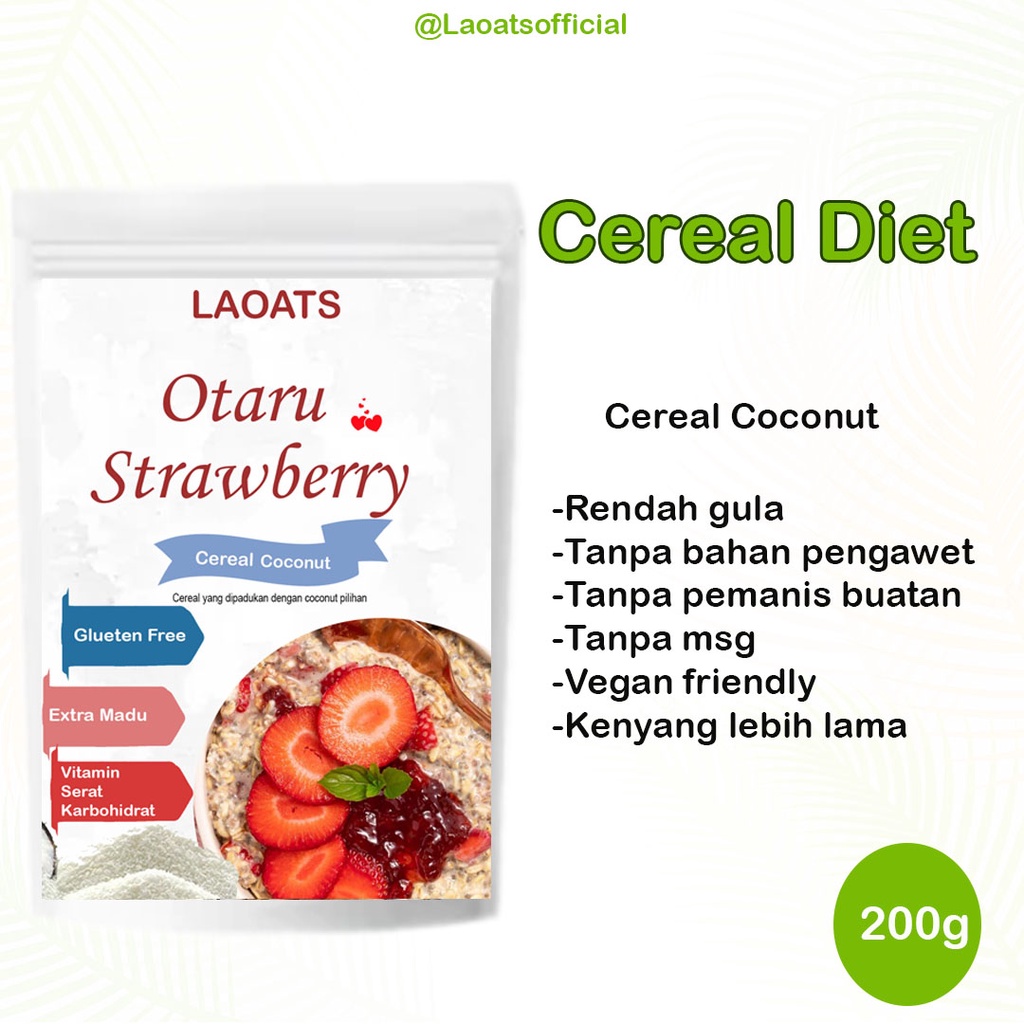 

Sereal Diet Pelangsing Penurun Berat Badan Rolled Oat Almond Milk Chia Seed Oatmeal Rendah Gula Cococnut Otaru Strawberry Laoats (200g)