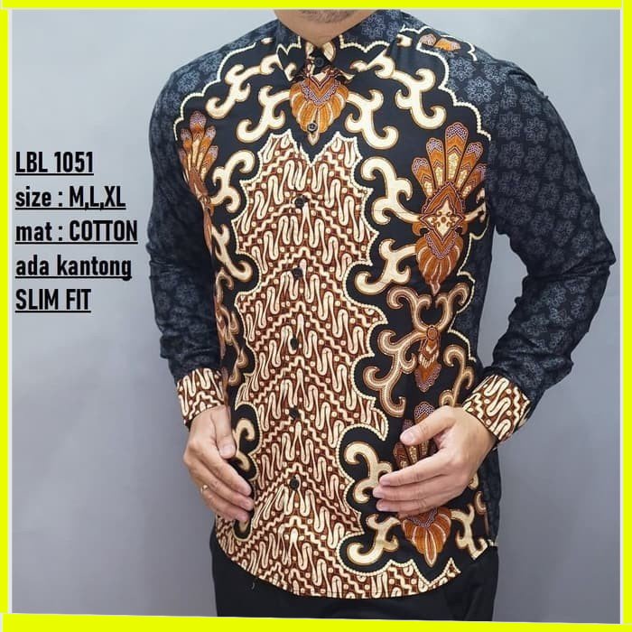 KEMEJA PRIA BATIK LENGAN PANJANG HEM BAHAN KATUN HALUS 40S LBL 1051 MEWAH PREMIUM BAJU ELEGANT SIZE M L XL  SKU MS JAKARTA