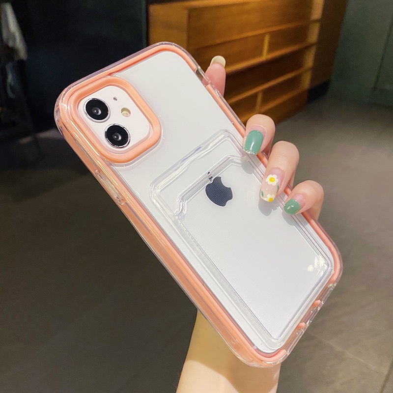 2in1 Slot Kartu Transparan Casing Ponsel Shockproof Untuk iPhone 13 11 12 Pro Max XR XS 14pro 12 13 Lembut Bening Bumper Penutup Belakang