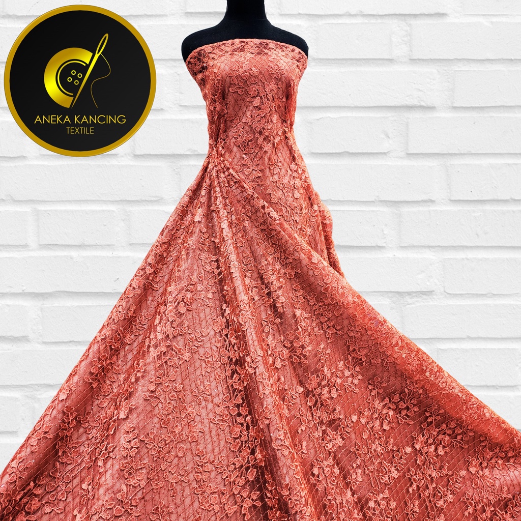 Kain Tile Brokat Bordir TEBAL Motif Daun