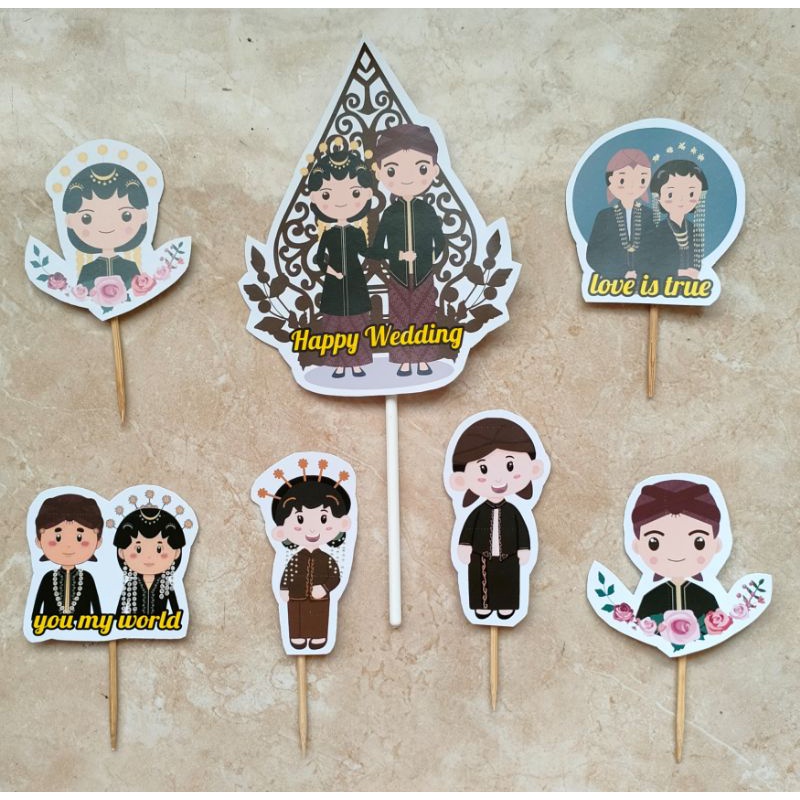 topper hiasan dekorasi kue cake nasi tumpeng ulang tahun happy birthday karakter pernikahan perkawin