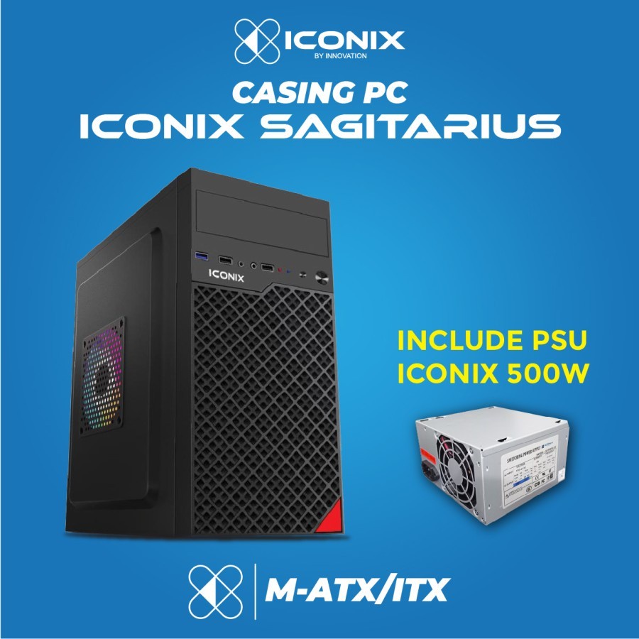 CASING PC GAMING ICONIX SAGITARIUS FREE PSU 500WATT CASING KOMPUTER