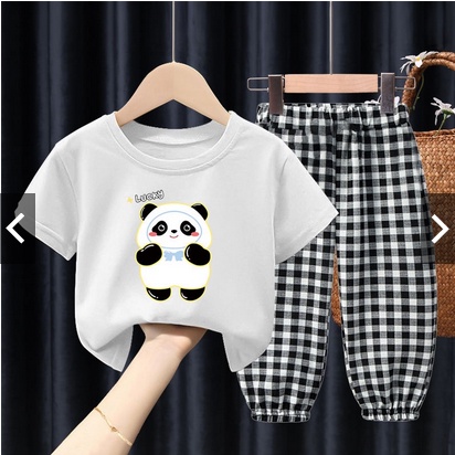 SETELAN ANAK GIRLY PANDA SERIES / SET ANAK GIRL PANDA TARTAN 1-5 TAHUN