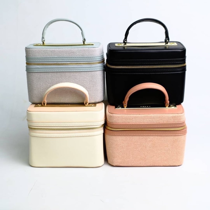 Tas Kulit Selempang Kotak Bulu Wanita PDR Leather Boxy Slingbag Premium Import, Hitam Black Putih Ga