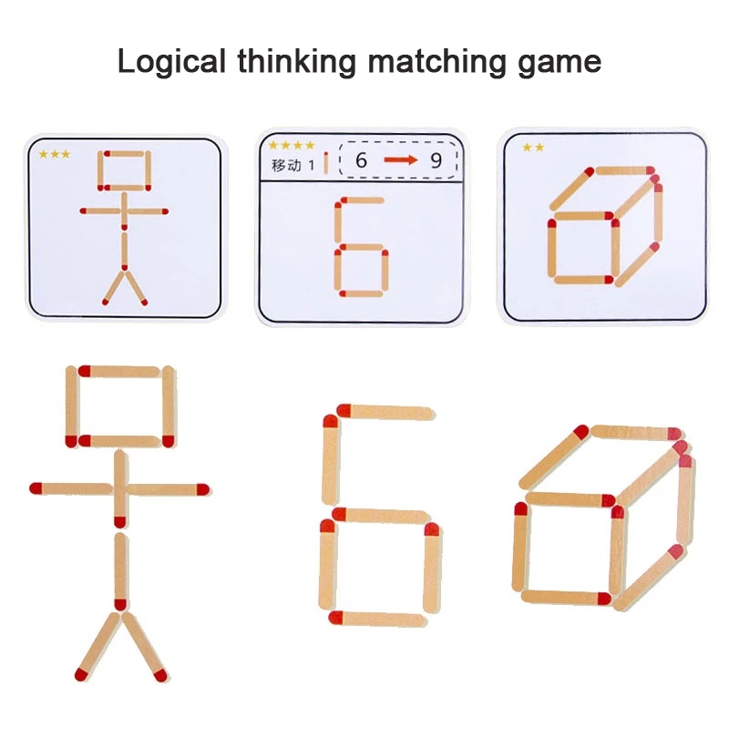 Montessori Matchstick Puzzle Mainan Kayu Mainan Anak DIY Matematika Geometri Permainan Logika Berpikir Latihan Mainan Edukasi Dini