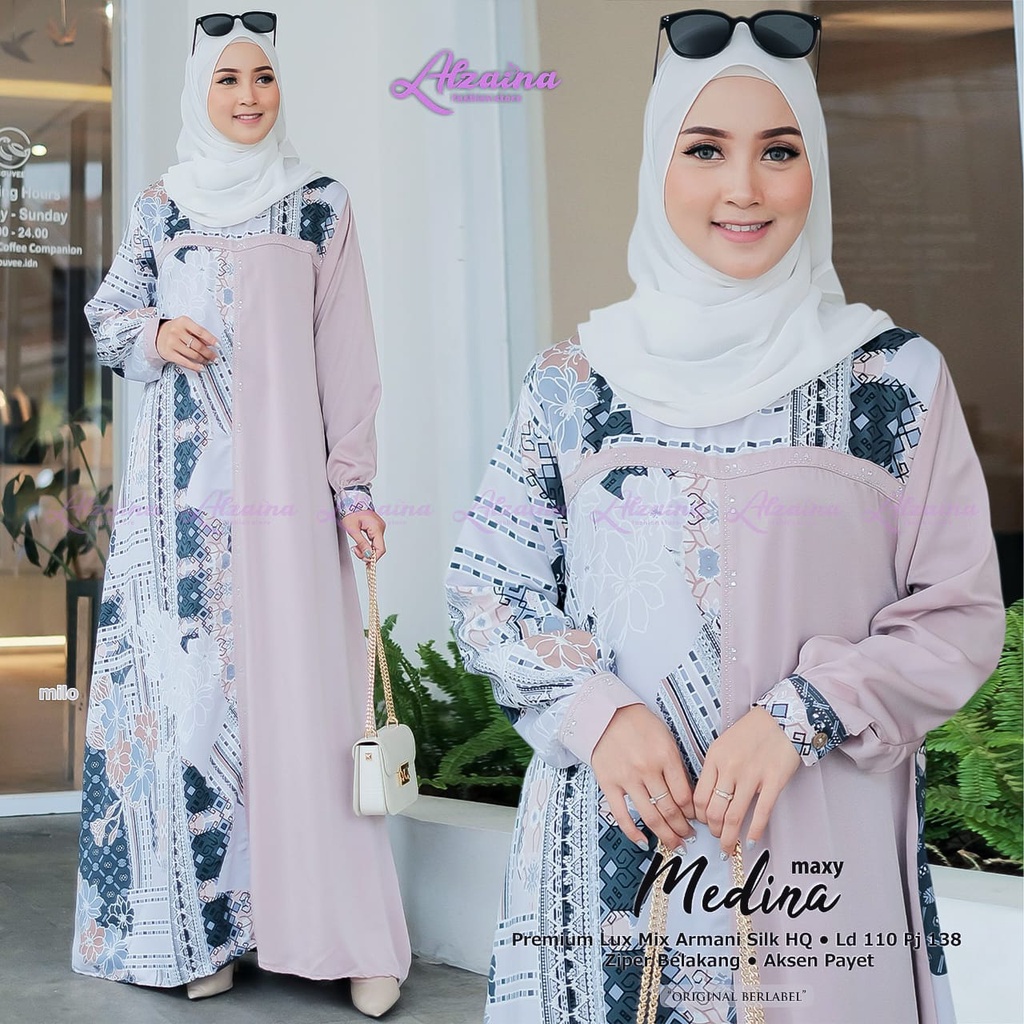 Medina Maxy Abaya Musim Premium Original Fashion Wanita Aksen Payet By Alzaina