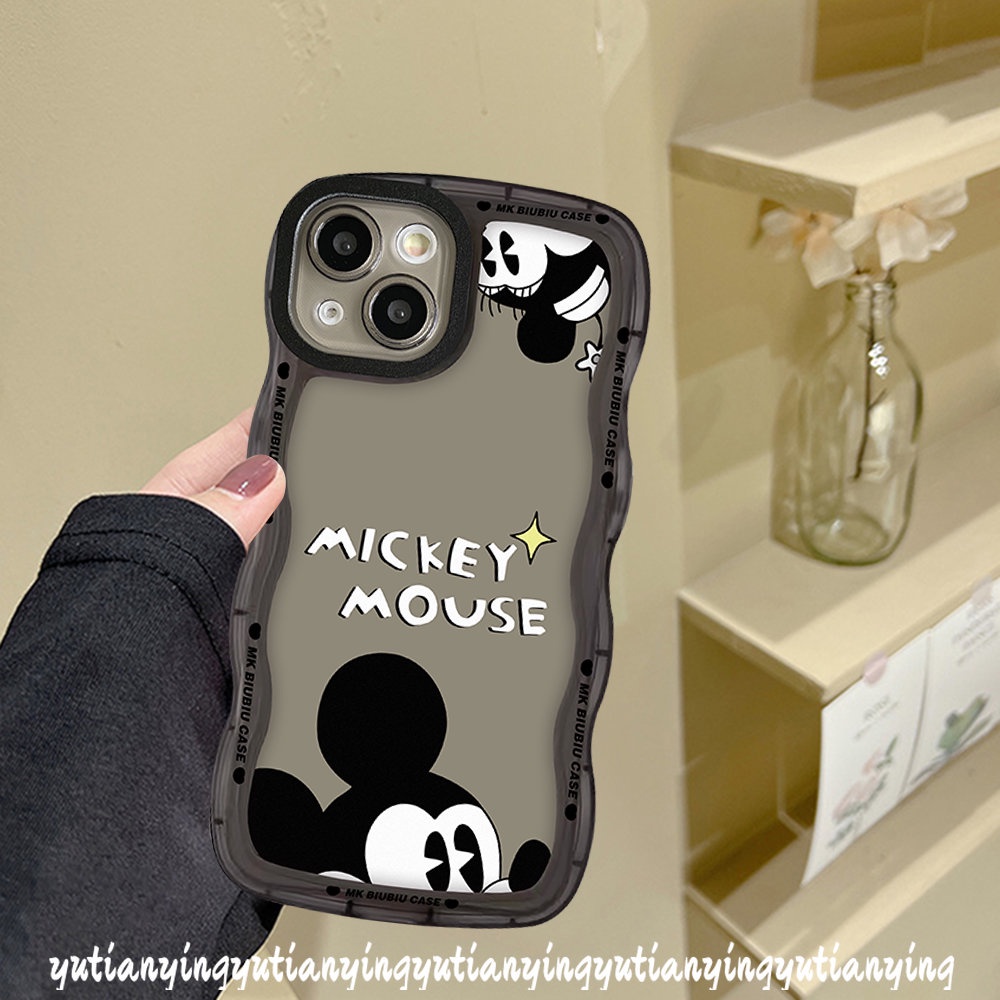 Casing Kartun Mickey Mouse Oppo A15 A17K A16 A54 A96 A5s A12 A55 A76 A17 A95 A57 A16s A3s A5 A9 A74 A77 A7 A16K A1k A77s A53 A52 Reno 8 7 7Z 8Z 6 Lembut TPU Wavy Edge Couple Sarung