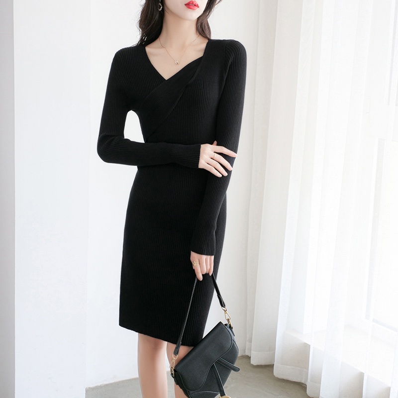 【Elegant】Bodycon Long Sleeve Knitted  Mini  Dress  2306