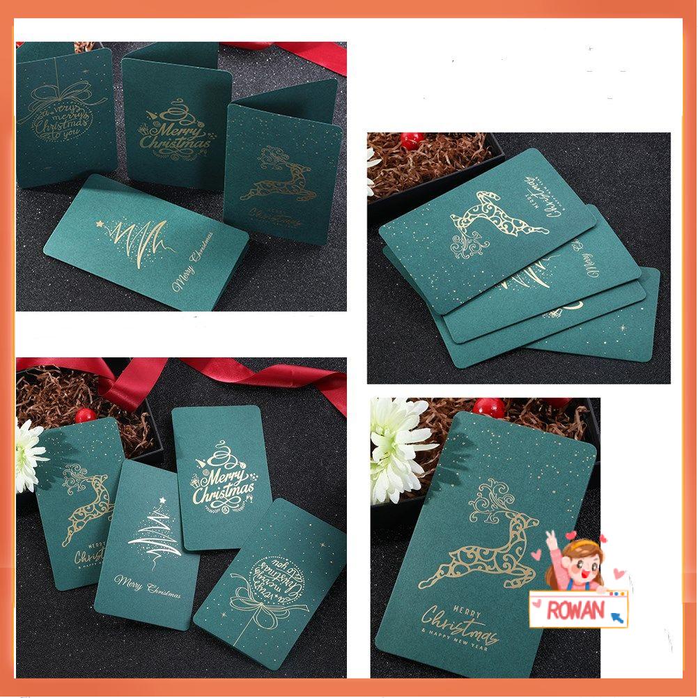 R-flower 4Pcs/Set Kartu Ucapan Natal Perlengkapan Pesta Bronzing Thanks Card Wishing Message Cards