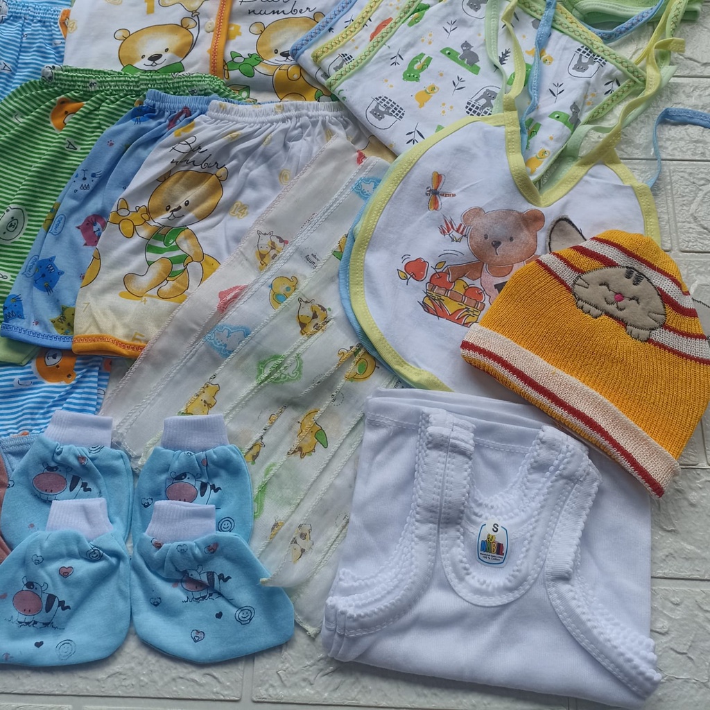 35 PCS Paket baju bayi baru lahir paket baju bayi newborn lengkap celana popok gurita sarung tangan sarung kaki topi celemek bayi