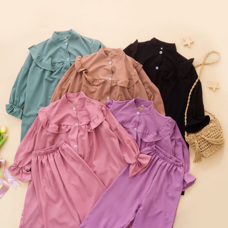 One Set NAZLUS l Setelan dengan Atasan nya tunik panjang kekinian, dengan hiasan rempel di bagian at