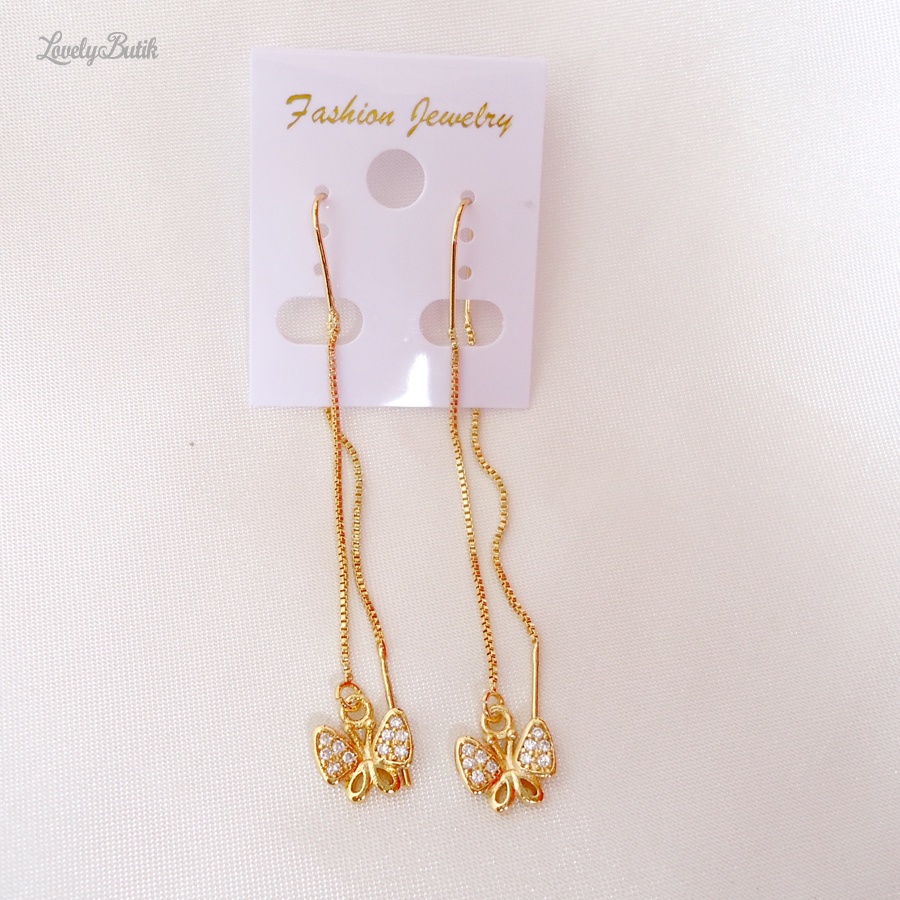 Anting Serut Xuping Wanita J3ss Anting-Anting Panjang Rumbai Rantai Kupu Permata Garis Telinga Model Terbaru - Lovelybutik