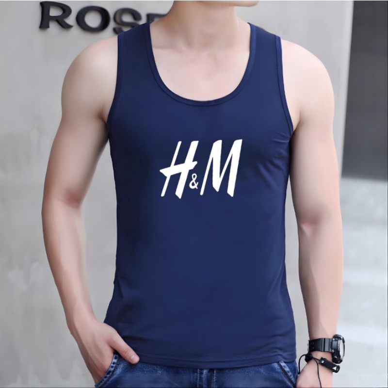 Singlet Pria Dewasa HM Kaos Singlet Pria Cotton Combed Kaos Lekbong Pria-Navy