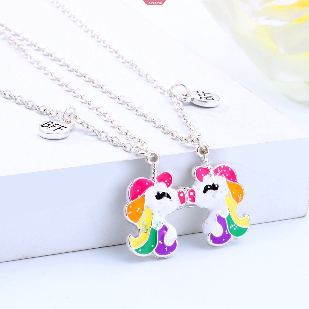 2buah Set Lucu Warna-Warni Unicorn Liontin Rantai Sahabat Kalung BFF Persahabatan Anak Perhiasan Hadiah Untuk Perempuan [ZXL]