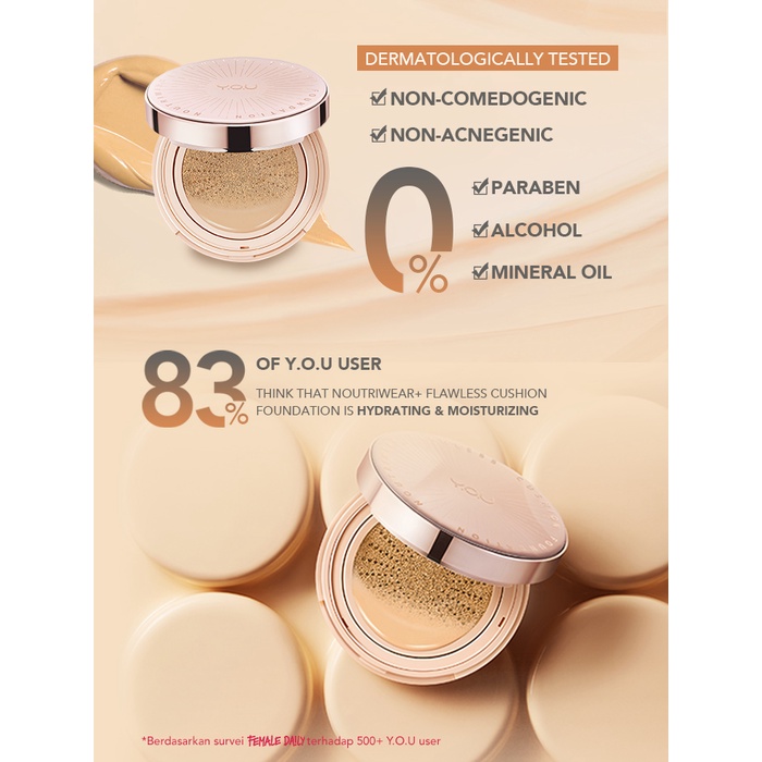 RADYSA - YOU Noutriwear+ Flawless Cushion Foundation | Nourishing | Poreless Full Coverage | SPF 40 &amp; PA+++ | Tahan Lama 16 Jam |