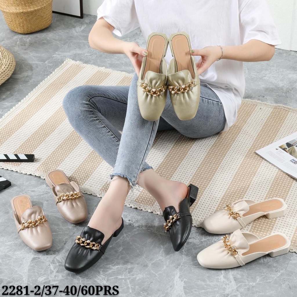 Sandal Selop Wanita Import Alesha Ring Rantai &amp; Pearl Winola Collection WNL 1301-1A