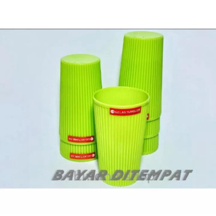FJS - 12 Pcs Gelas Bambu Plastik / Gelas Plastik Ulir / Gelas Minum Plastik Termurah